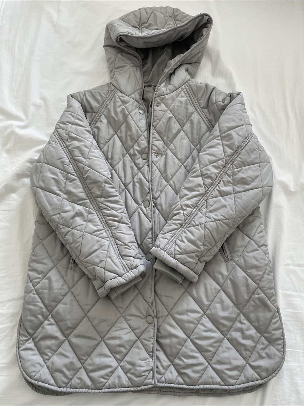 Zara Girls’ Light Grey Quilted Hooded Puff Jacket Size 11-12Y